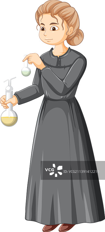 居里夫人卡通人物，白色背景图片素材