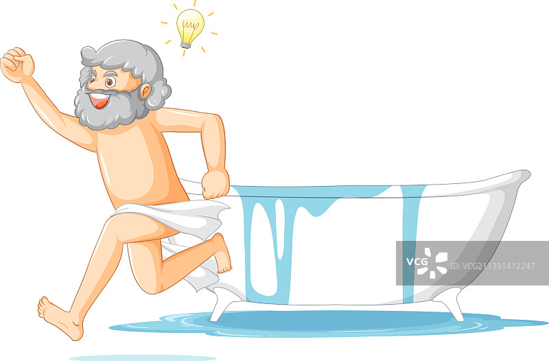 浴缸里的快乐阿基米德卡通形象图片素材