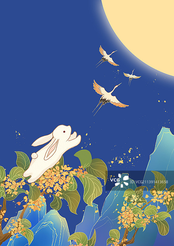 玉兔与仙鹤奔月图片素材