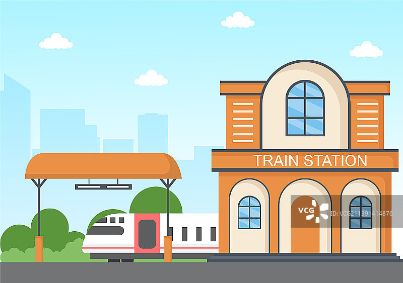 带有火车运输的火车站建筑图片素材