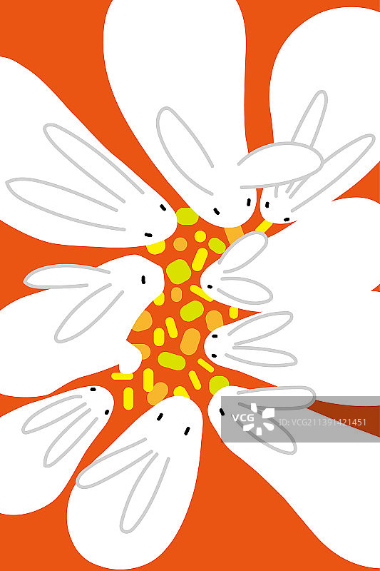 围着吃食物的兔子插画竖版图片素材