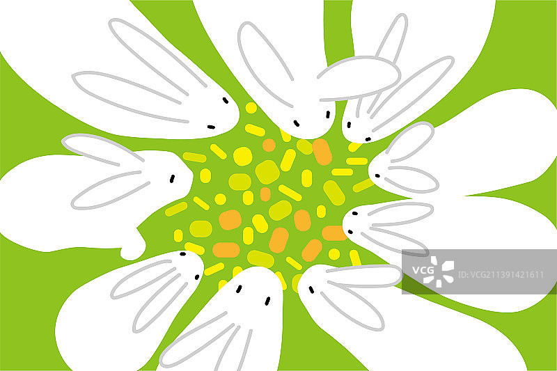 围着吃食物的兔子插画2图片素材