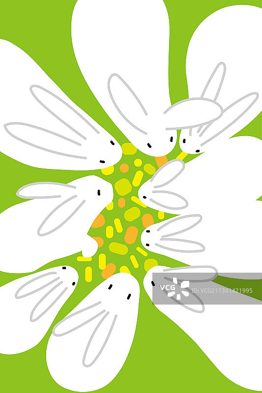 围着吃食物的兔子插画竖版2图片素材