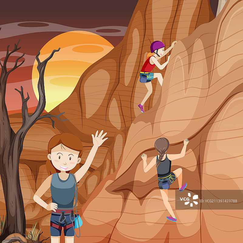 攀登岩石山脉的人物场景图片素材