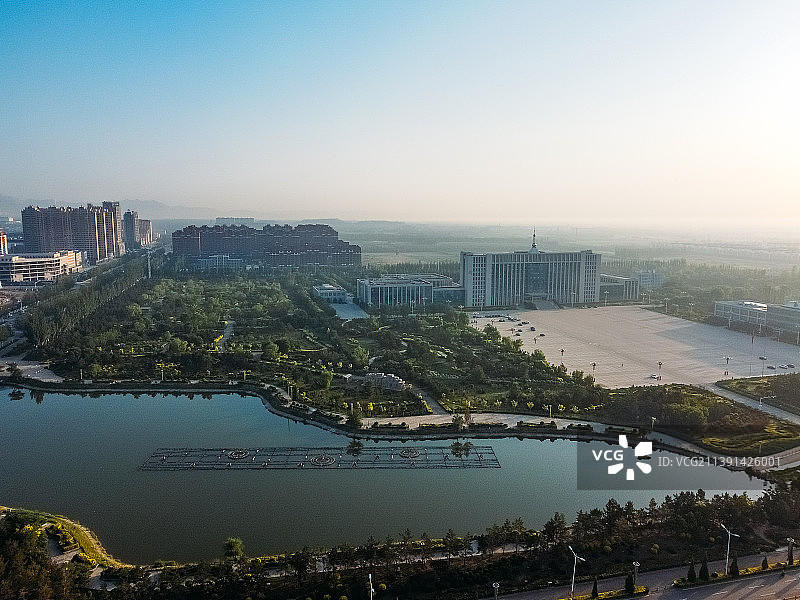 怀仁市 人民公园 图书馆 展览馆 旺火广场 体育馆 航拍图片素材