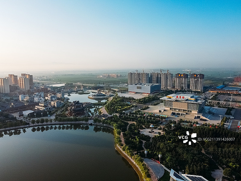 怀仁市 人民公园 图书馆 展览馆 旺火广场 体育馆 航拍图片素材