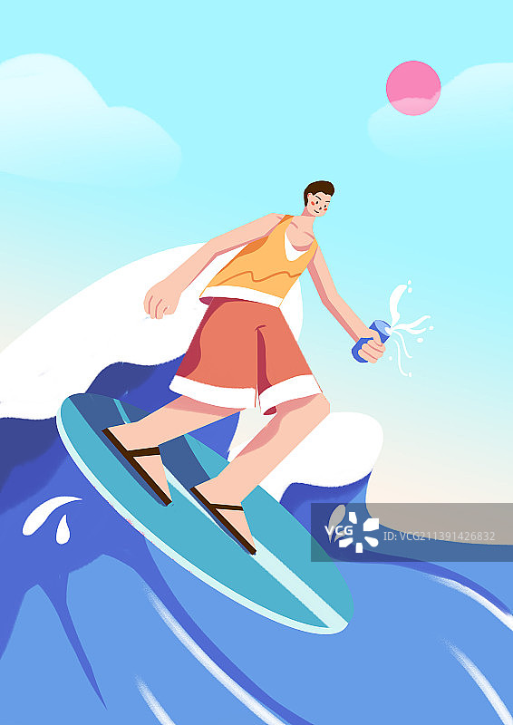 少年在夏日海上冲浪图片素材
