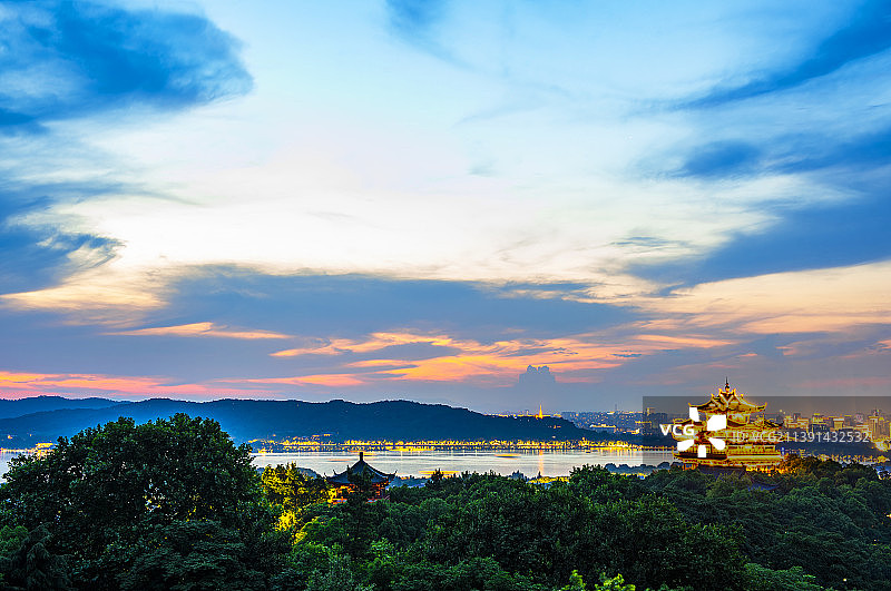 杭州夜景 杭州西湖城隍阁夜景 城隍阁夜景 江南水乡 杭州西湖夜景图片素材