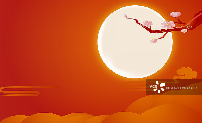 红色背景下中秋节月亮插画图片素材