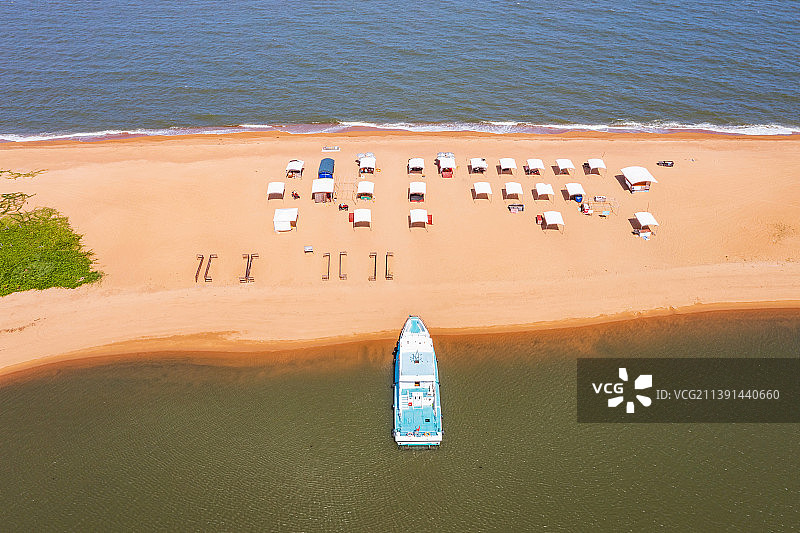海南省琼海市博鳌镇万泉河入海口 玉带滩景区 航拍图片素材