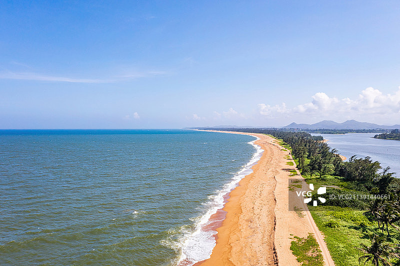 海南省琼海市博鳌镇万泉河入海口 玉带滩景区 航拍图片素材