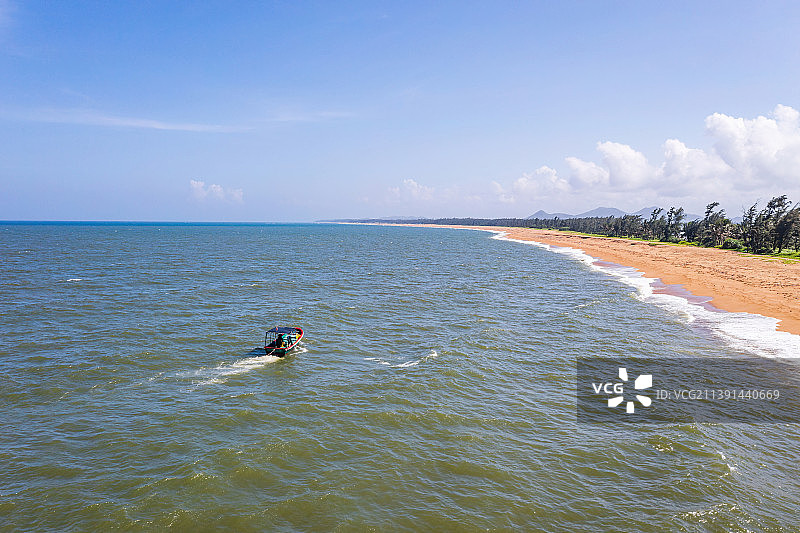 海南省琼海市博鳌镇万泉河入海口 玉带滩景区 航拍图片素材