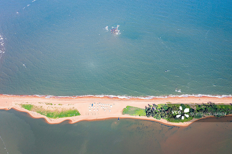 海南省琼海市博鳌镇万泉河入海口 玉带滩景区 航拍图片素材