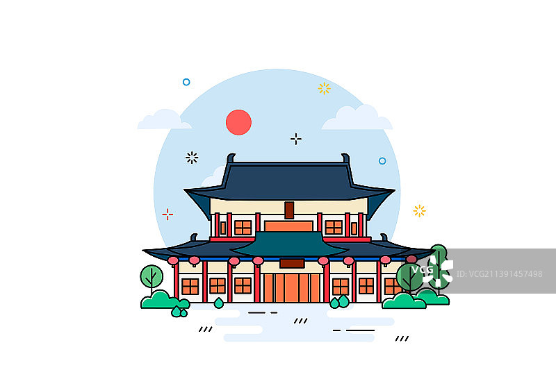 西安华清宫线条风插画图片素材