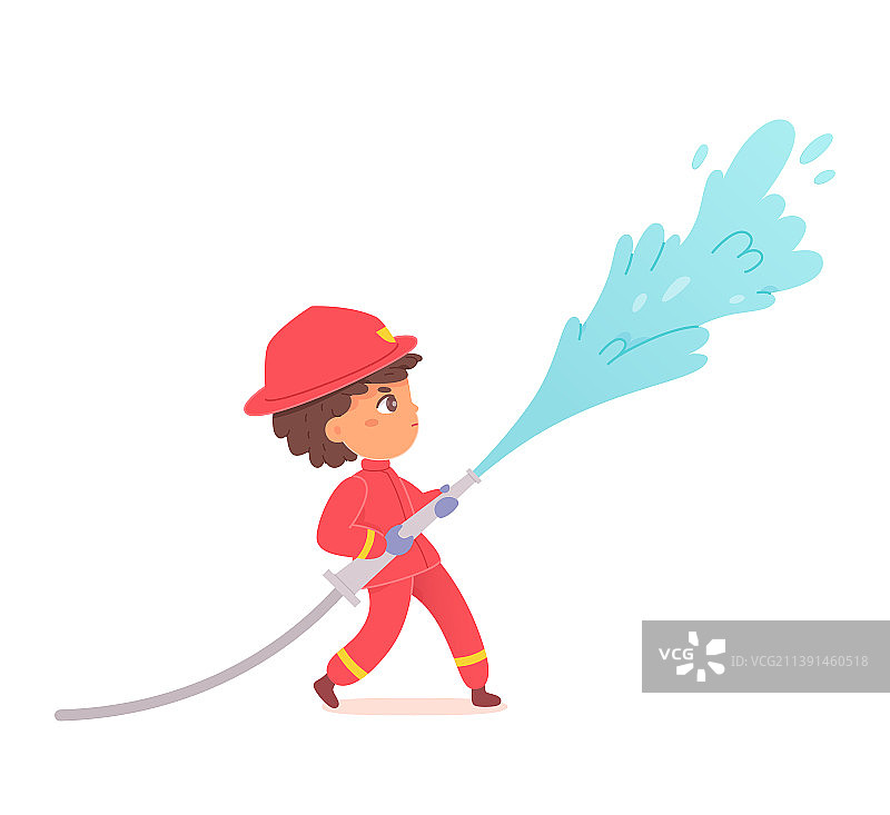 拿着水管的儿童消防员图片素材