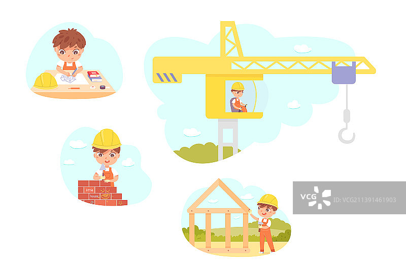 孩子们一起搭建建筑模型图片素材