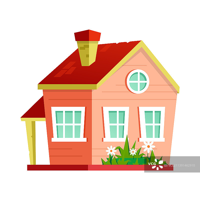 乡村住宅 - 扁平设计风格白色背景图片素材