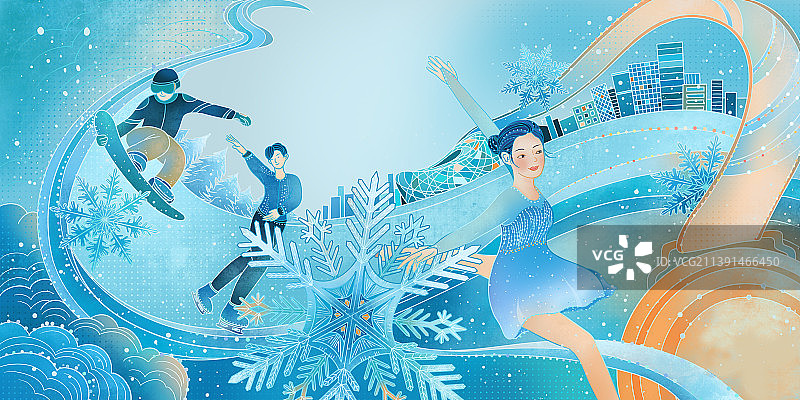 冬季运动会滑雪滑冰奖牌插画图片素材