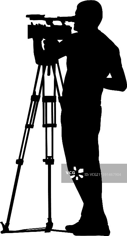 白色背景上的摄像师和摄像机轮廓图片素材
