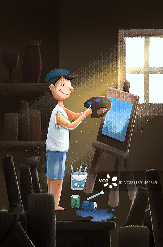 在窗边作画的画家图片素材