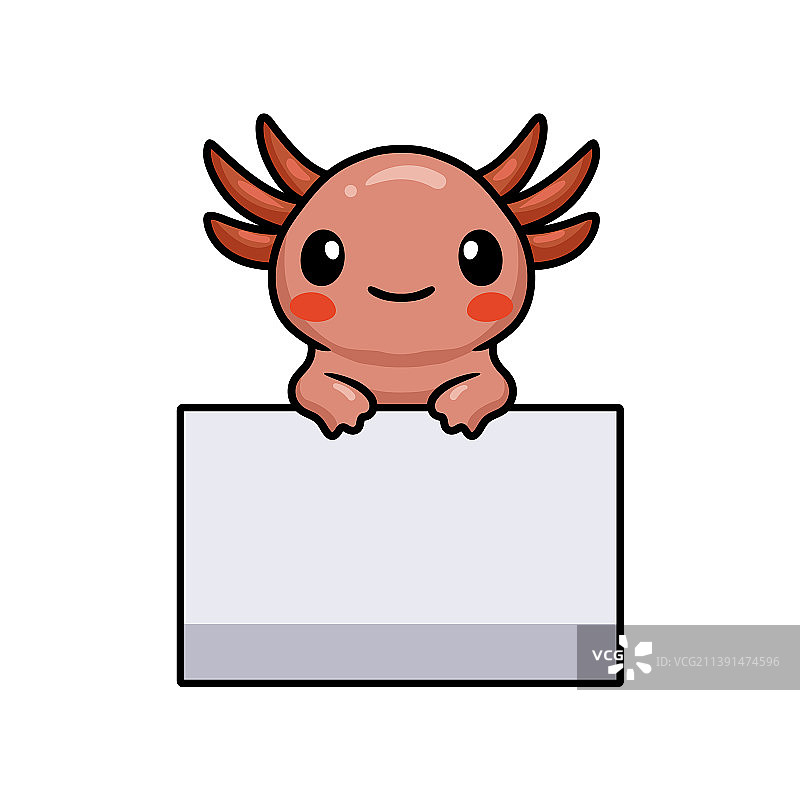 带有空白标志的可爱墨西哥钝口螈卡通图片素材