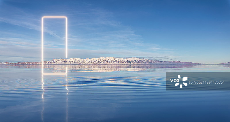 蓝色的赛里木湖的科技概念图图片素材