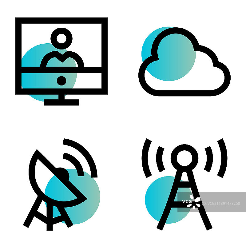通信渐变扁平图标集图片素材