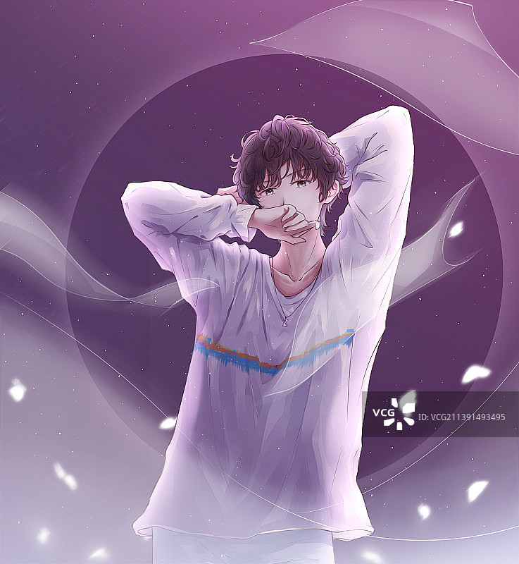 半身像少年日系平涂插画图片素材