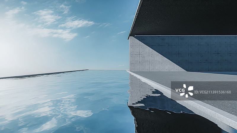 现代未来感建筑结构设计户外露天泳池图片素材