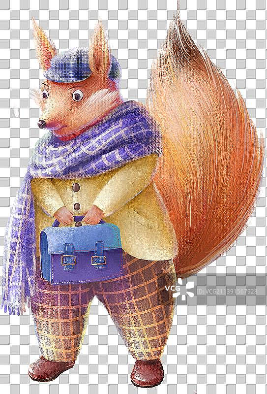 带蓝色帽子和围巾的提着包的松鼠图片素材