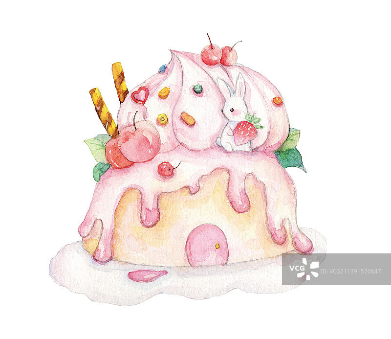 水彩手绘小兔子饼干糖果生日童话屋图片素材