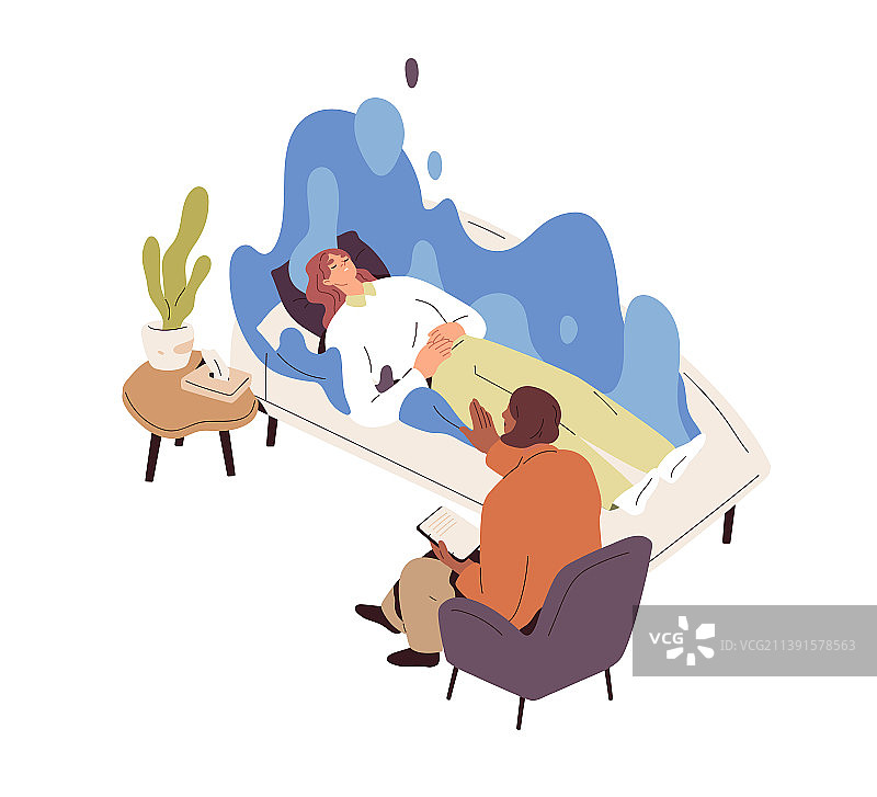 心理学家诊室里接受催眠的人图片素材