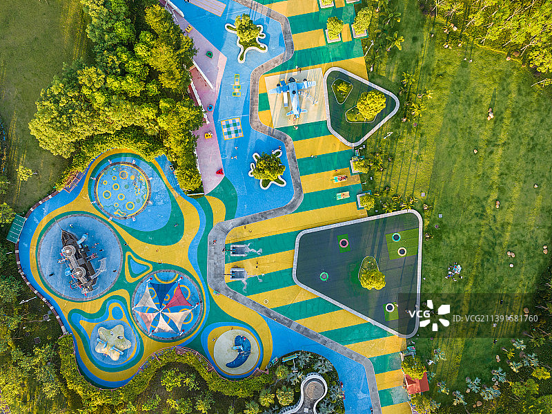 广东中山市金钟湖公园 中山市儿童公园航拍图图片素材