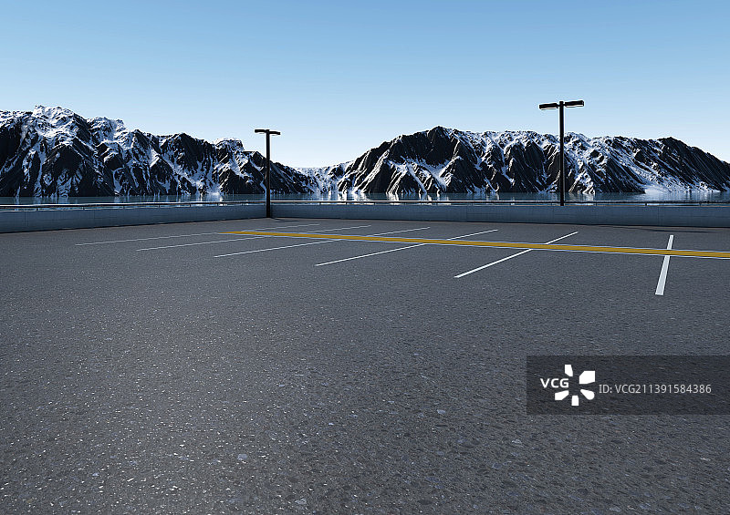 停车场和雪山图片素材