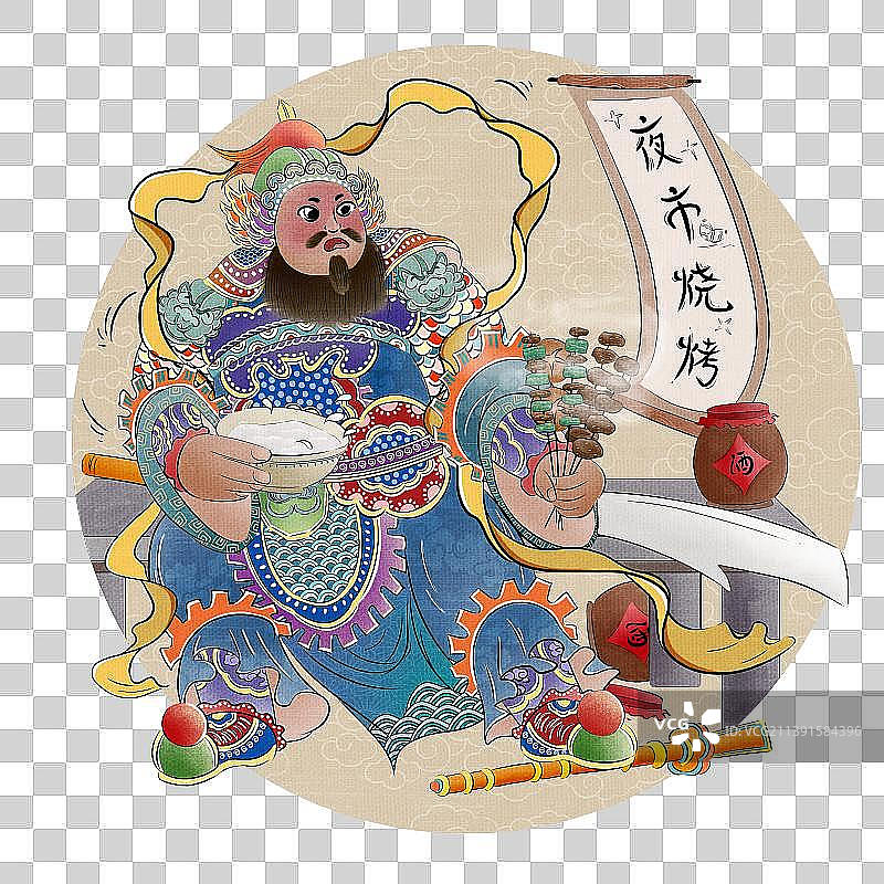 趣味国风门神插画图片素材