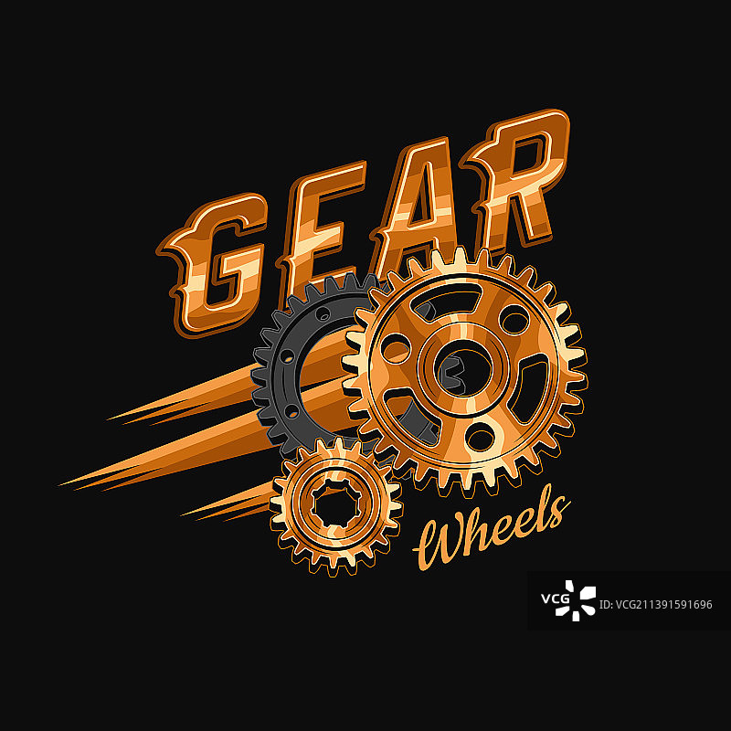 带铜齿轮和文本的复古标签图片素材