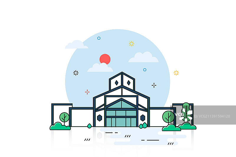 苏州博物馆建筑线条风插画图片素材