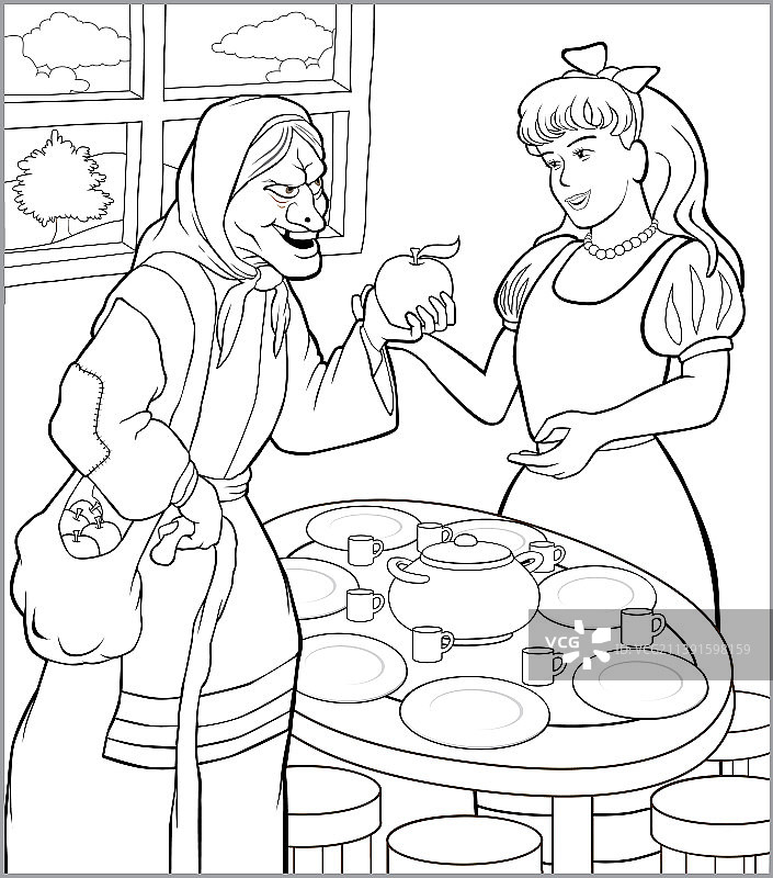 白雪公主涂色页图片素材