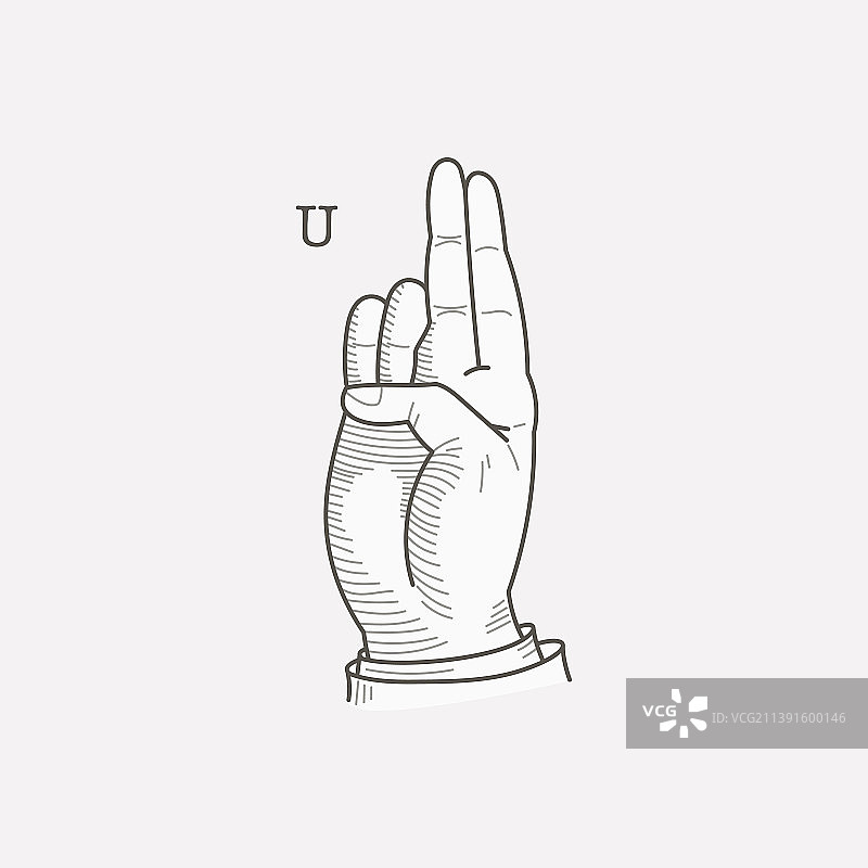 手语字母U标志图片素材