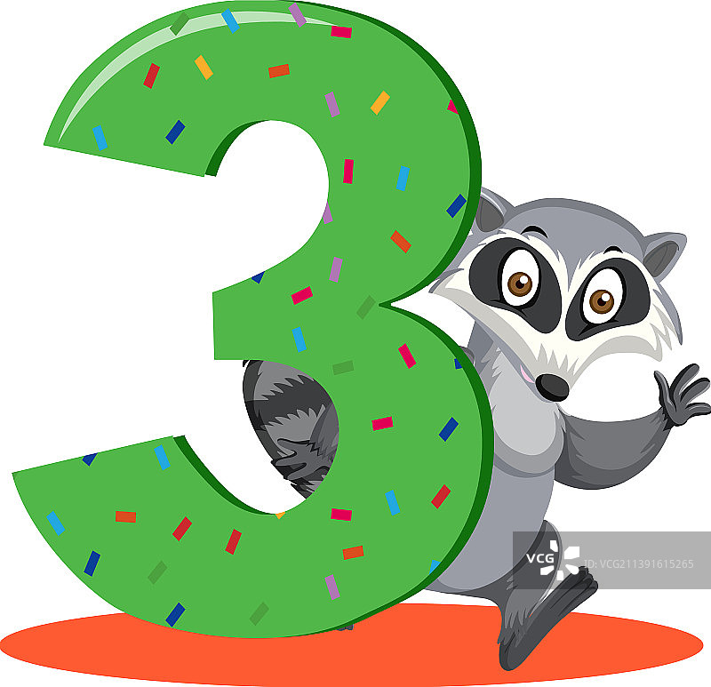 拿着数字的浣熊卡通角色图片素材