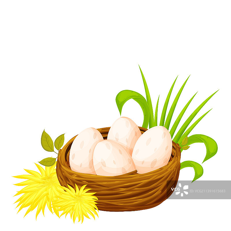 装饰着鸡蛋的树枝鸟巢图片素材