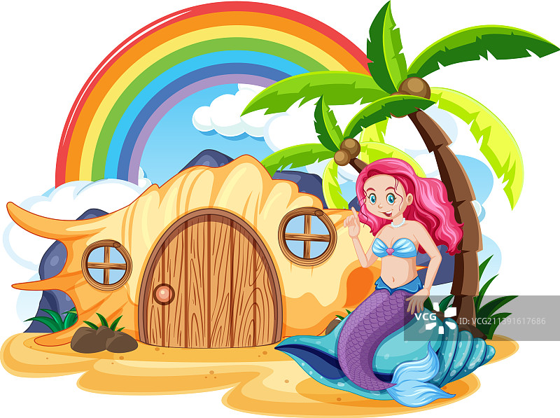 美人鱼岛上的贝壳屋图片素材