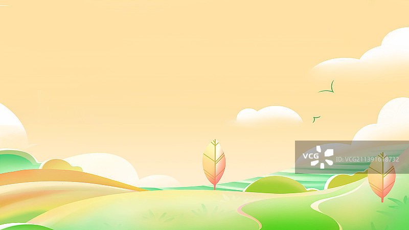 橙色唯美扁平秋季风景插画图片素材