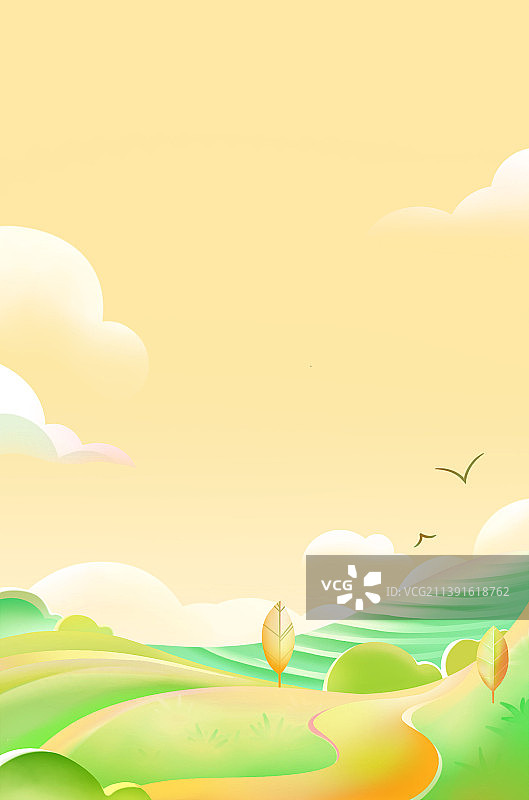 橙色唯美扁平秋季风景插画图片素材