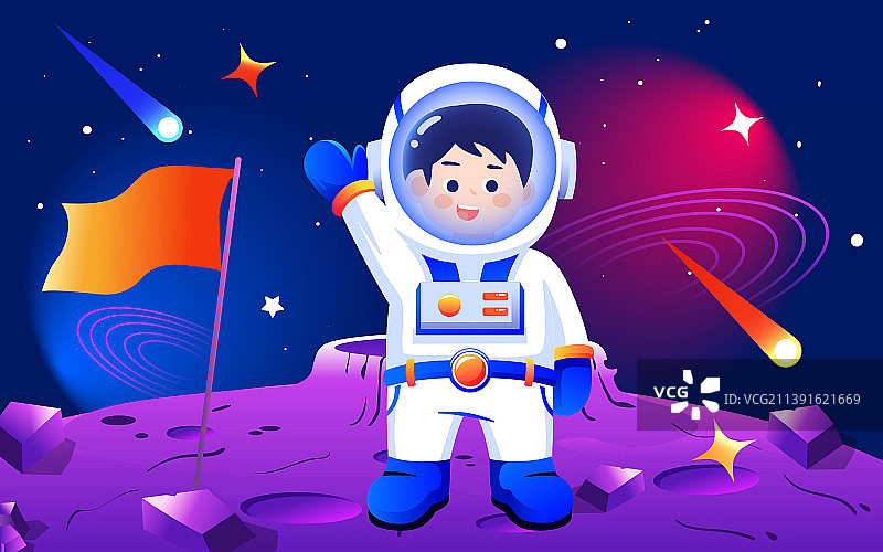 人类月球日宇航员登月航天航空宇宙星空插画图片素材