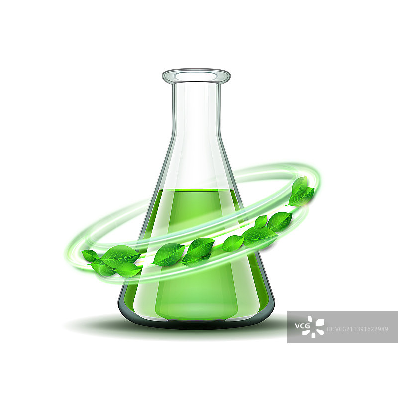 绿叶在烧瓶周围旋转图片素材