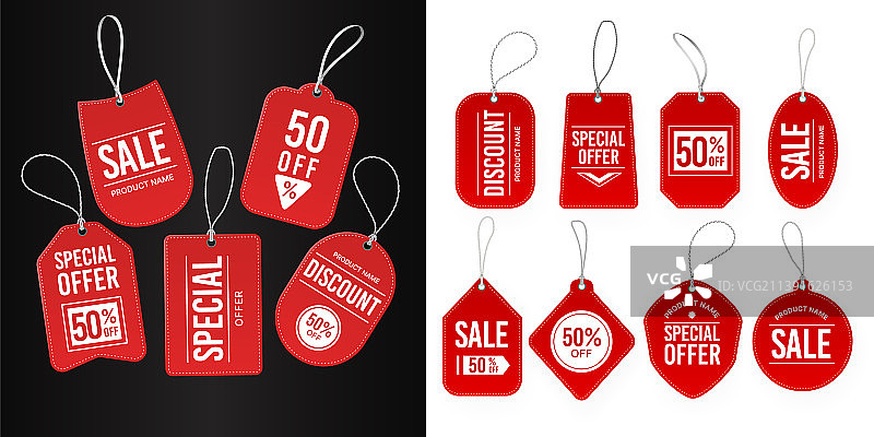 红色促销标签逼真折扣券特惠图片素材