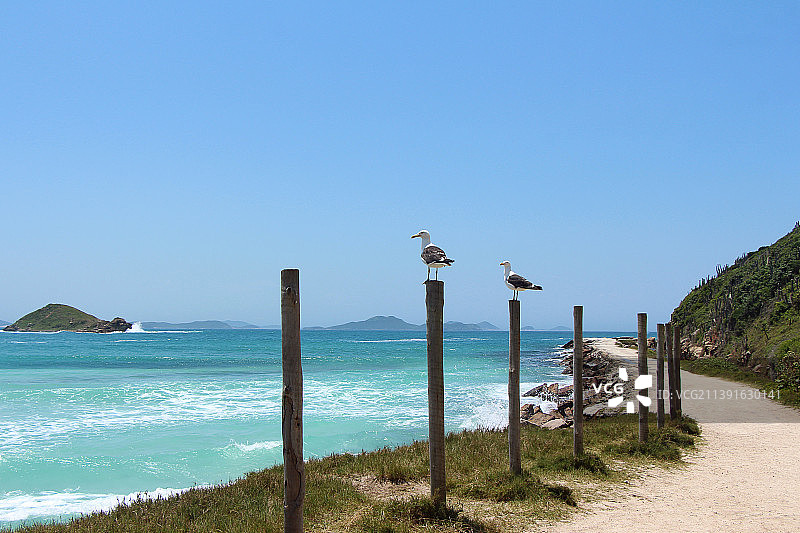巴西阿拉亚尔杜卡布海景风光，蓝天白云图片素材
