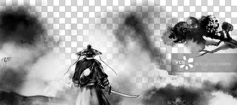 水墨江湖中国风武侠剑客水墨背景图片素材