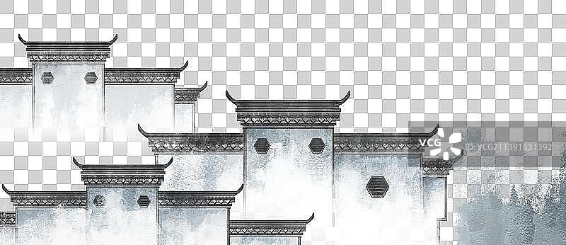 江南小镇微派建筑水墨画图片素材